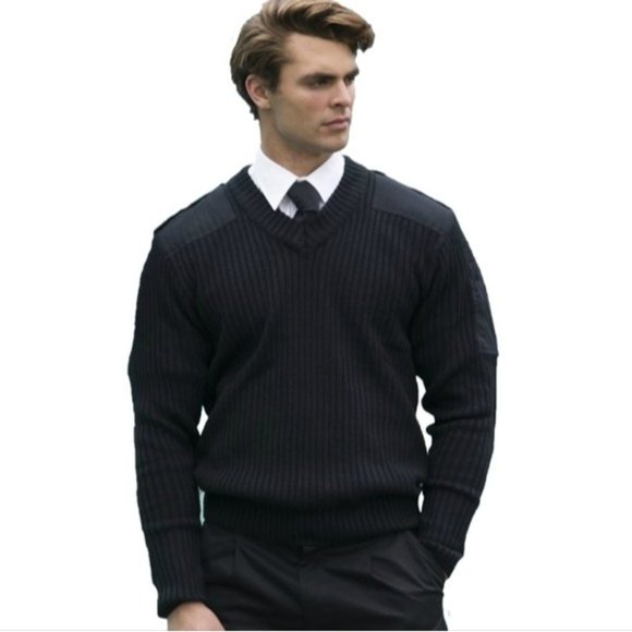 A CUT ABOVE MENS PRO ACRYLIC SECURITY V NECK BLACK SWEATER - Picture 1 of 10